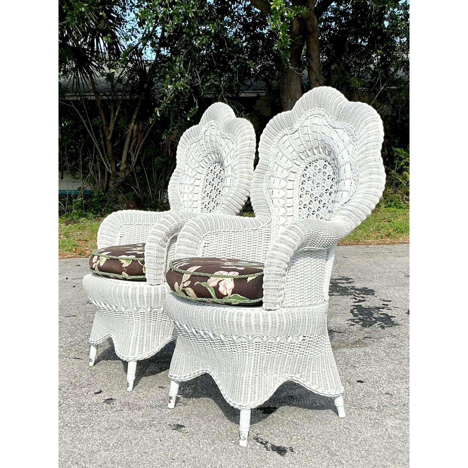 Vintage Coastal Woven Rattan Peacock Chairs - A Pair 3