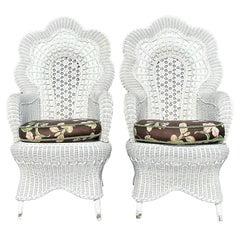 Vintage Coastal Woven Rattan Peacock Chairs - A Pair