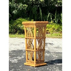 Vintage Coastal Woven Rattan Pedestal