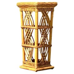 Vintage Coastal Woven Rattan Pedestal