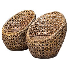 Vintage Coastal Woven Rattan Pod Chairs, a Pair