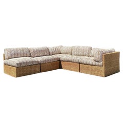 Vintage Coastal Woven Rattan Quadrille “Zig Zag” Sectional Sofa