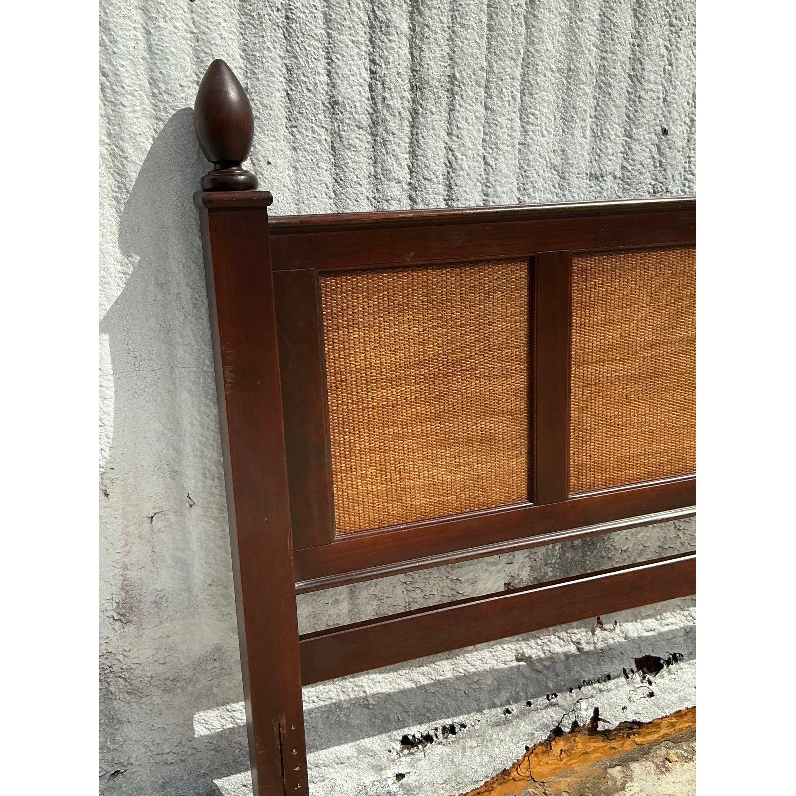 20th Century Vintage Coastal Woven Rattan Queen Headboard