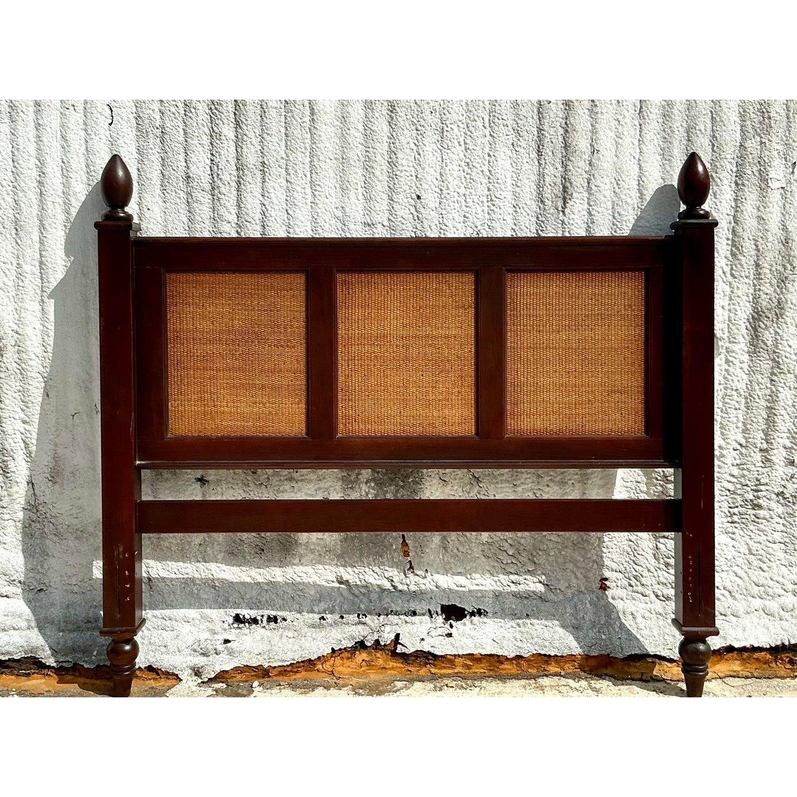 Vintage Coastal Woven Rattan Queen Headboard 1