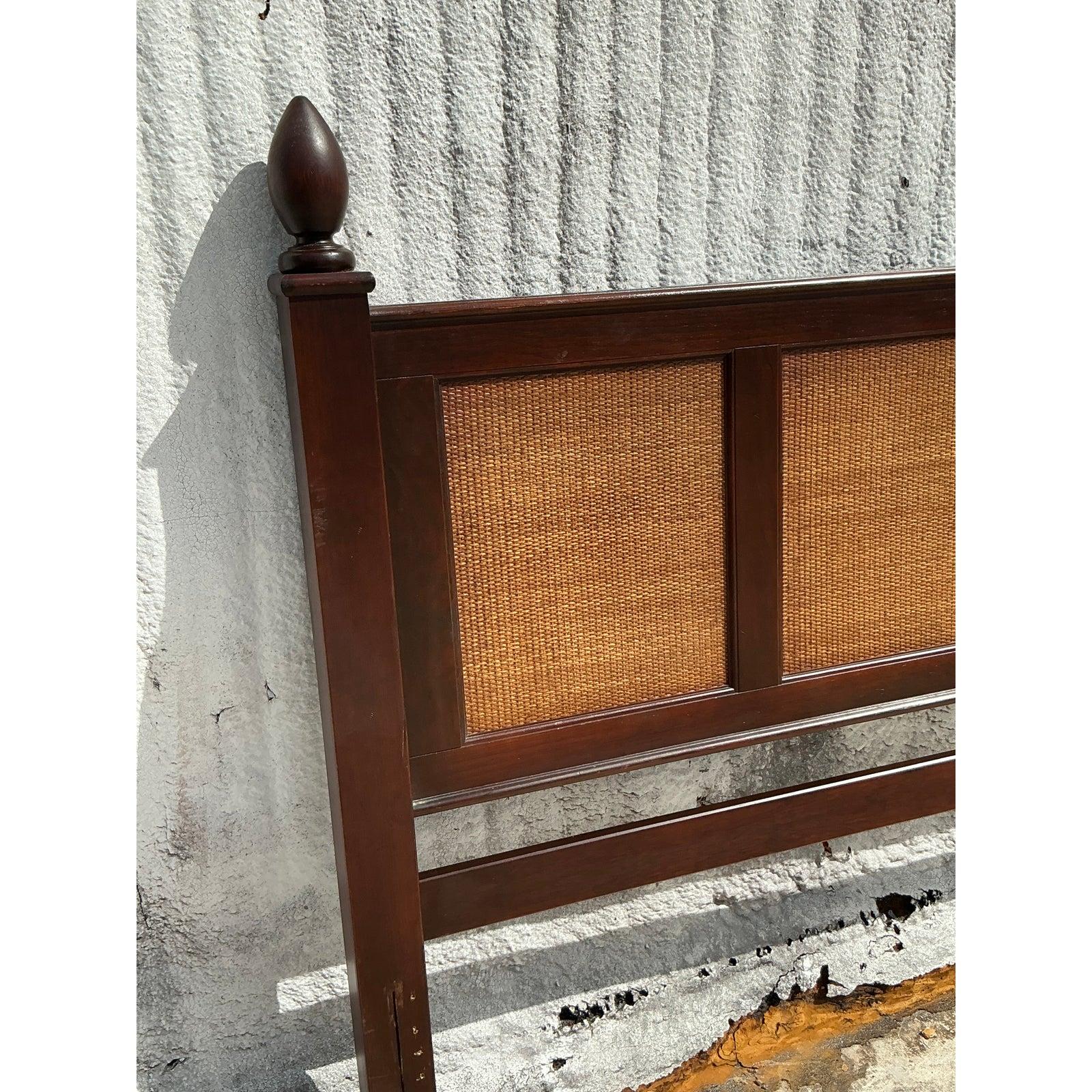 Vintage Coastal Woven Rattan Queen Headboard 3