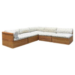 Vintage Coastal Woven Rattan Sectional Sofa