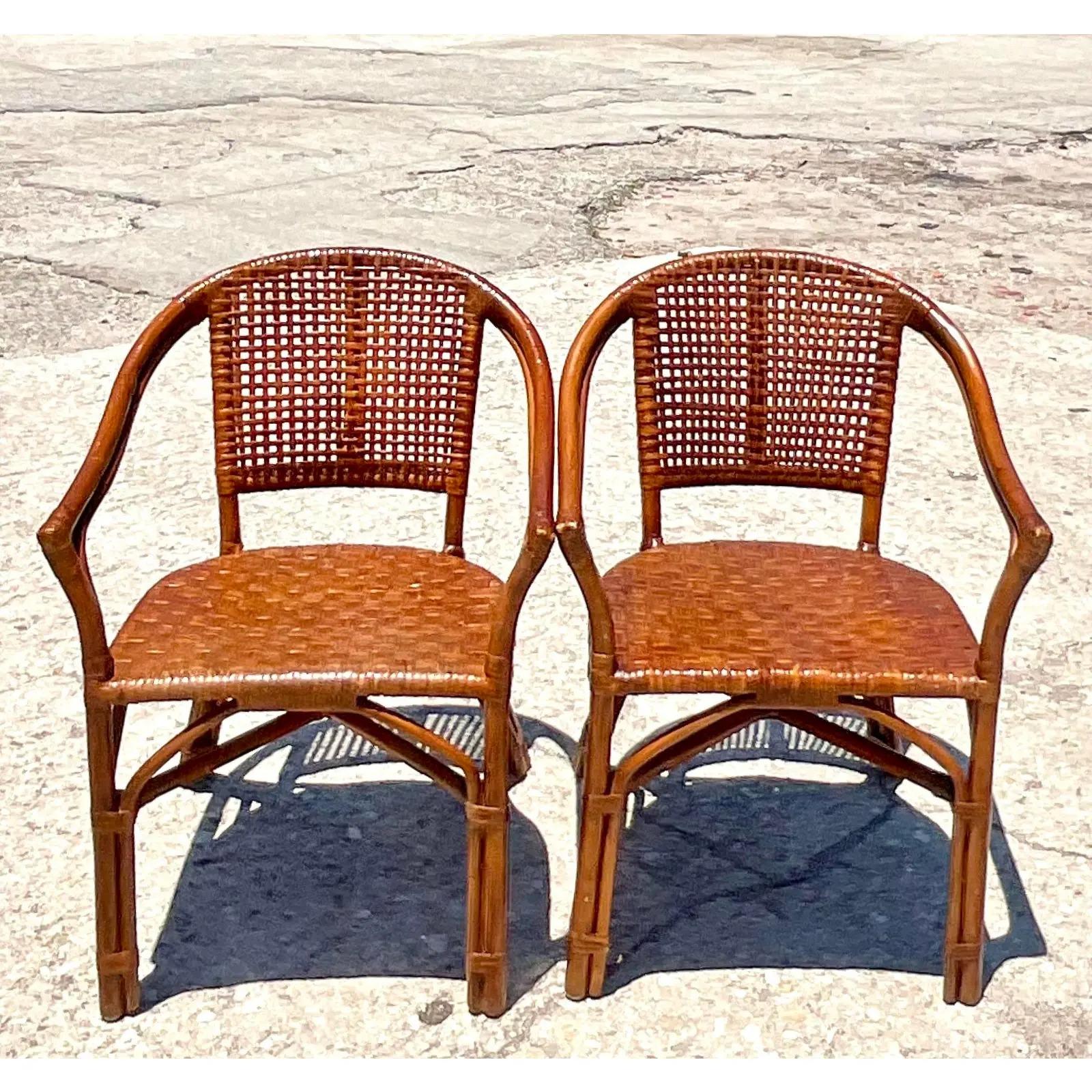 Vintage Coastal Woven Rattan Side Chairs, a Pair 2