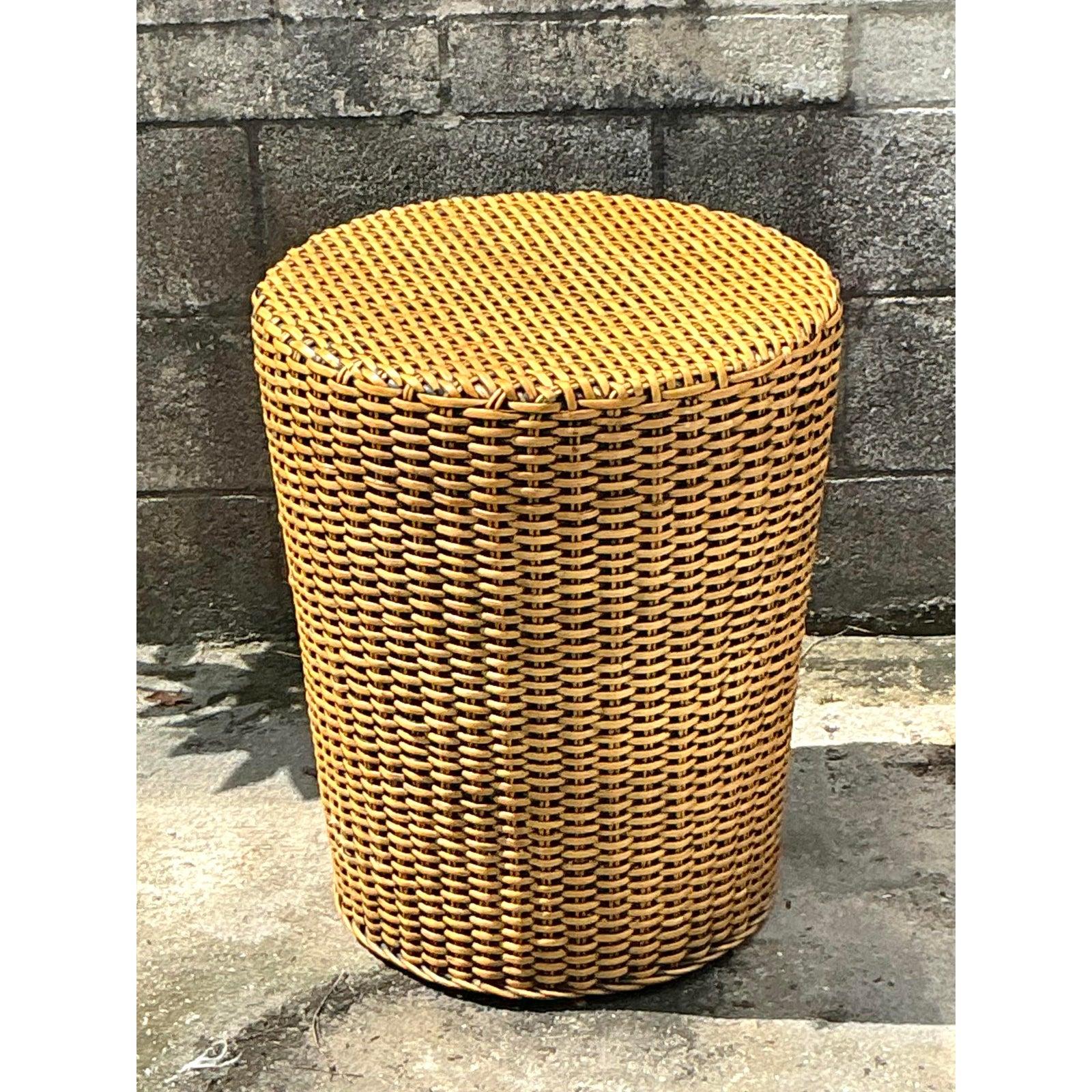 Philippine Vintage Coastal Woven Rattan Side Table For Sale