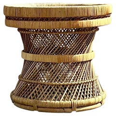 Vintage Coastal Woven Rattan Side Table