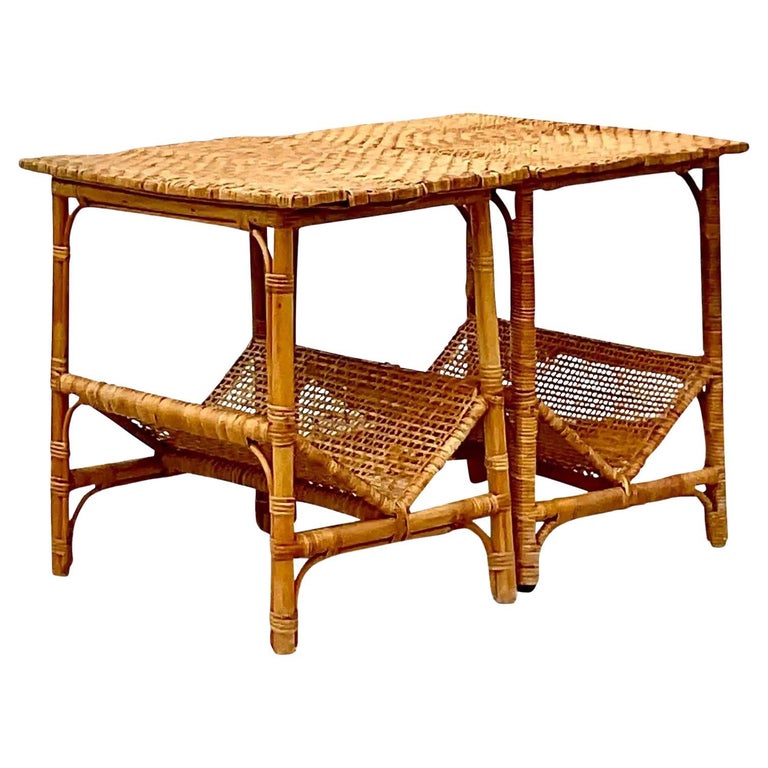 Vintage Coastal Woven Rattan Side Tables, a Pair at 1stDibs