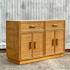 Vintage Coastal Woven Rattan Sideboard
