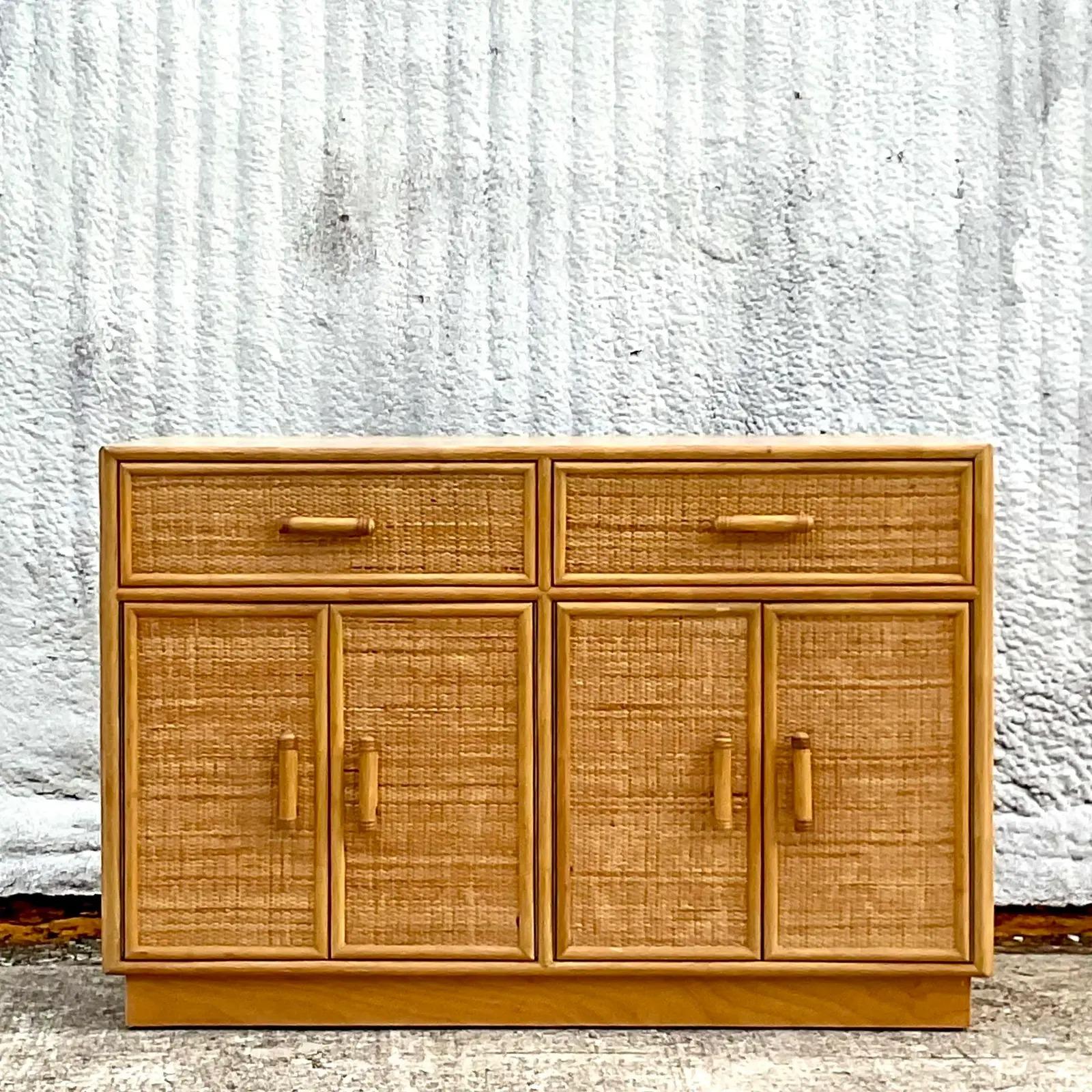 Vintage Coastal Woven Rattan Sideboard In Good Condition In west palm beach, FL