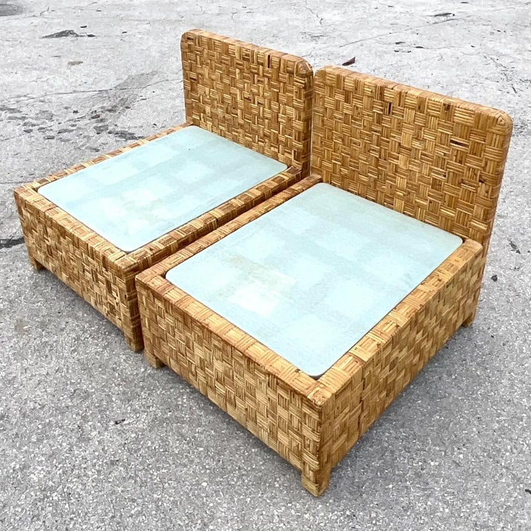 Vintage Coastal Woven Rattan Slipper Chairs, a Pair at 1stDibs