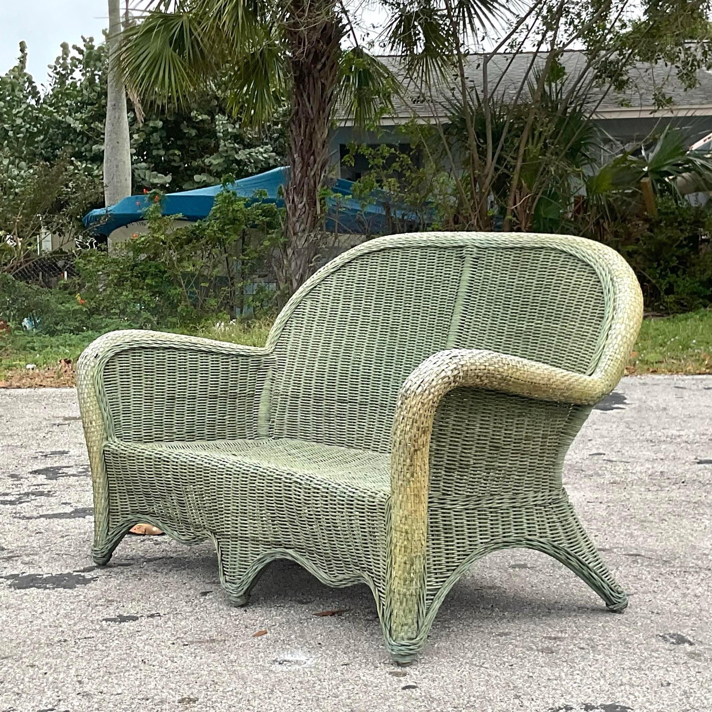 20th Century Vintage Coastal Woven Rattan Sofa Set For Sale