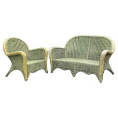 Vintage Coastal Woven Rattan Sofa Set