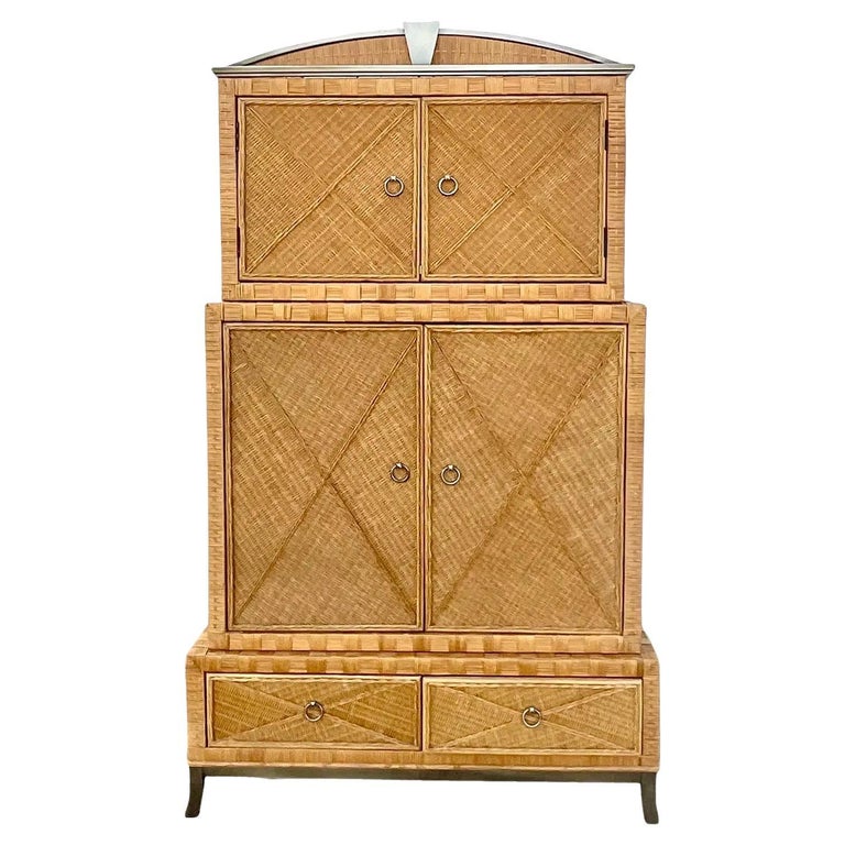 Vintage Coastal Woven Rattan Stacked Armoire at 1stDibs