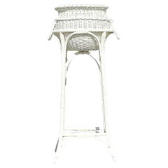 Vintage Coastal Woven Rattan Standing Plant Pedestal