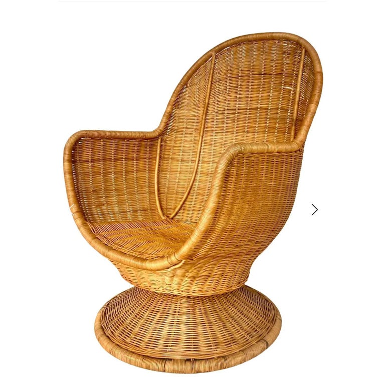 Vintage Coastal Woven Rattan Swivel Egg Chair at 1stDibs