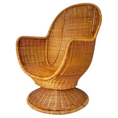 Retro Coastal Woven Rattan Swivel Egg Chair