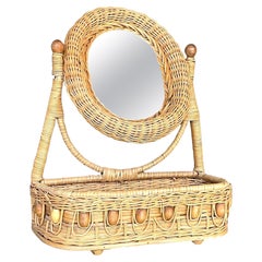 Specchio da tavolo in rattan intrecciato Vintage By