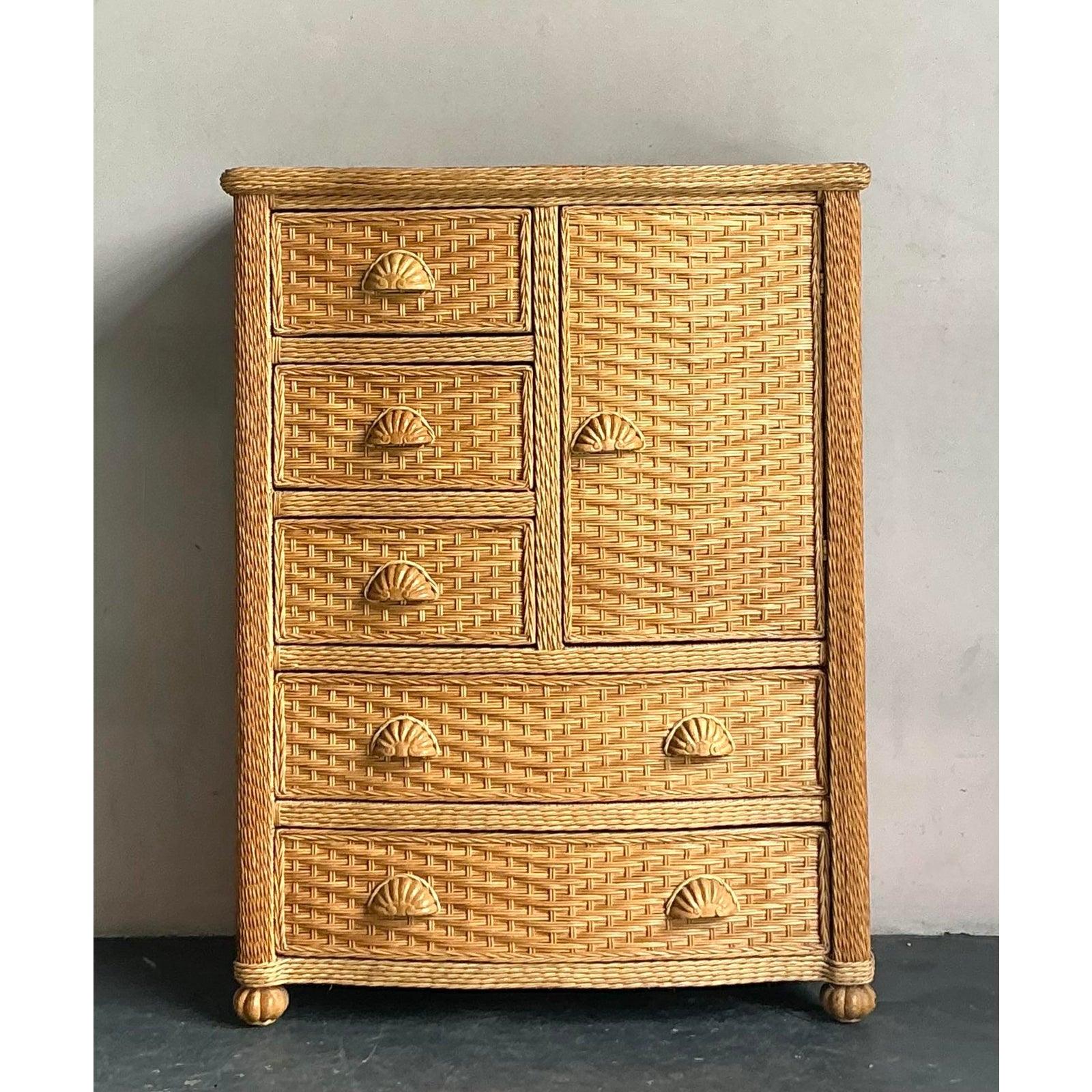 XX secolo Cassettiera alta in rattan intrecciato Vintage By in vendita