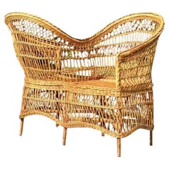 Coastal gewebte Rattan Tete a Tete Sofa aus Tete, Vintage