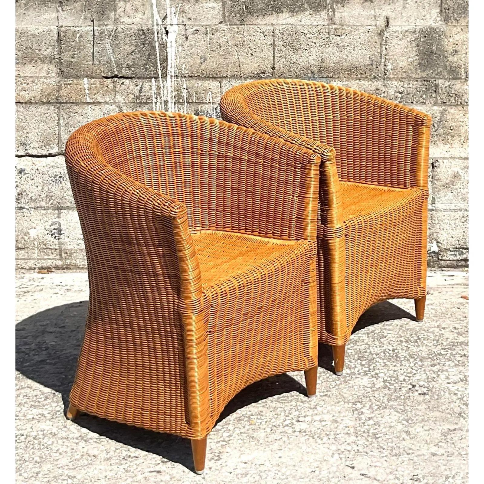 Vintage Coastal Woven Rattan Tub Chairs, a Pair 5