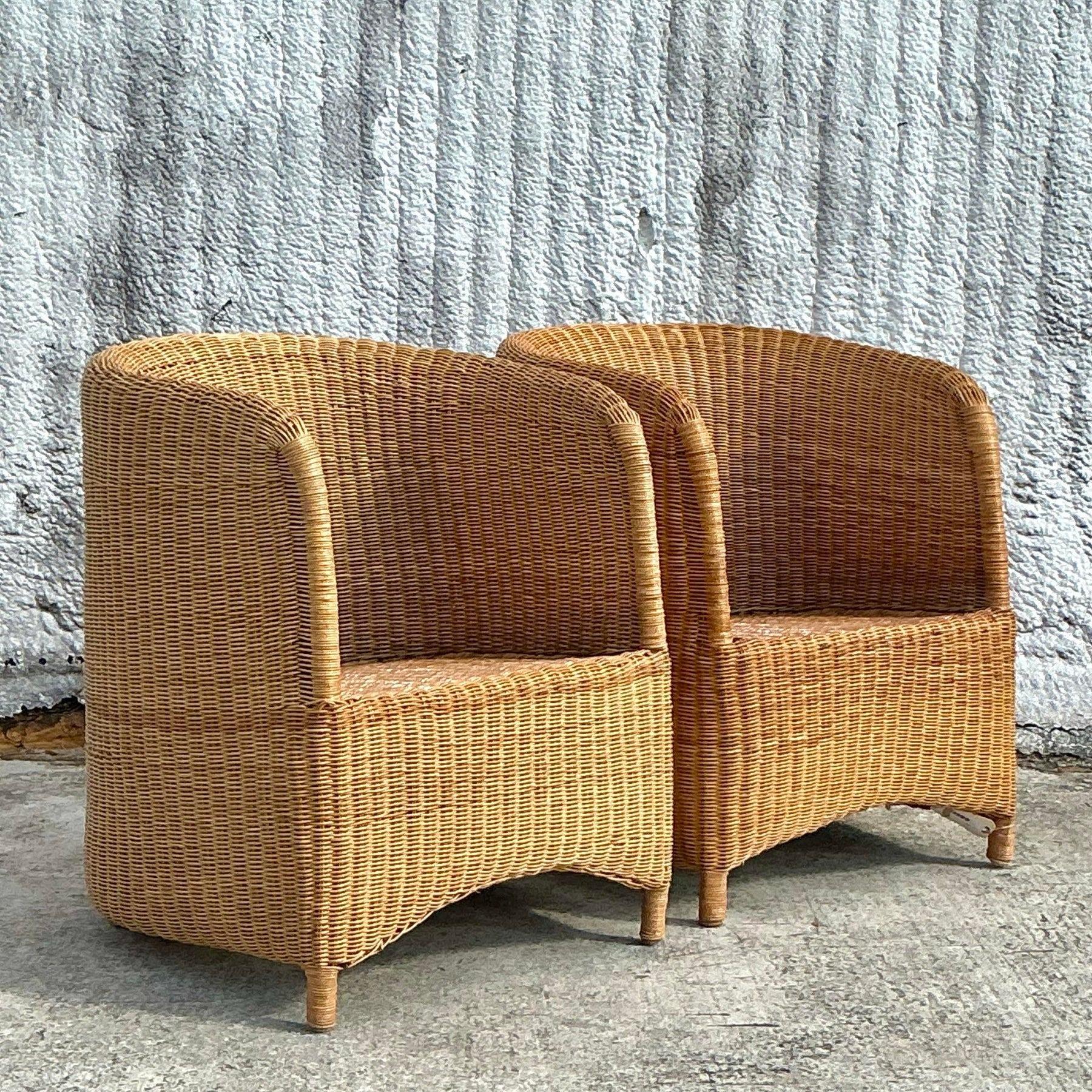 Vintage Coastal Woven Rattan Tub Chairs - a Pair 5