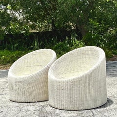 Vintage Coastal Woven Rattan Tub Chairs - a Pair
