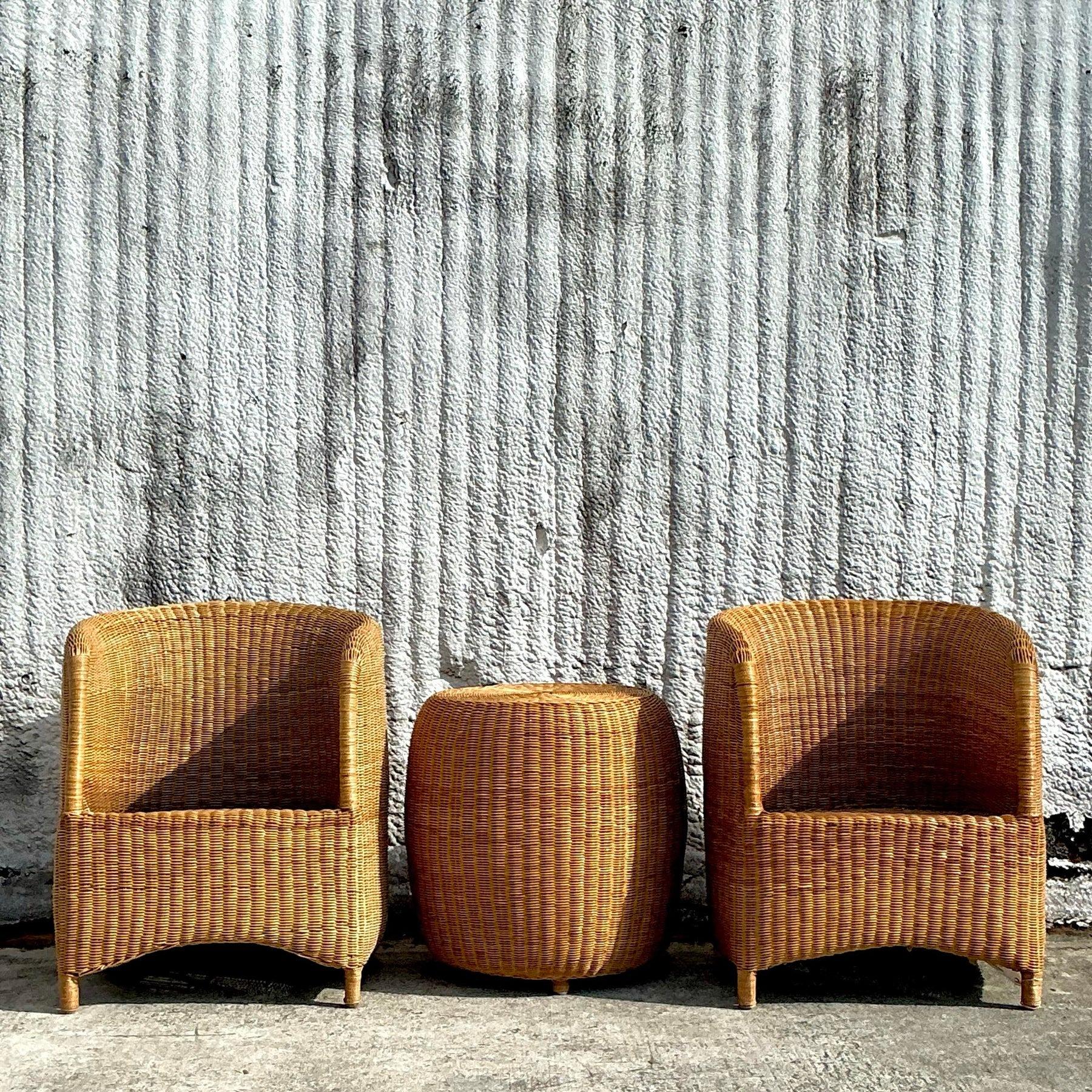 Vintage Coastal Woven Rattan Tub Chairs - a Pair 1