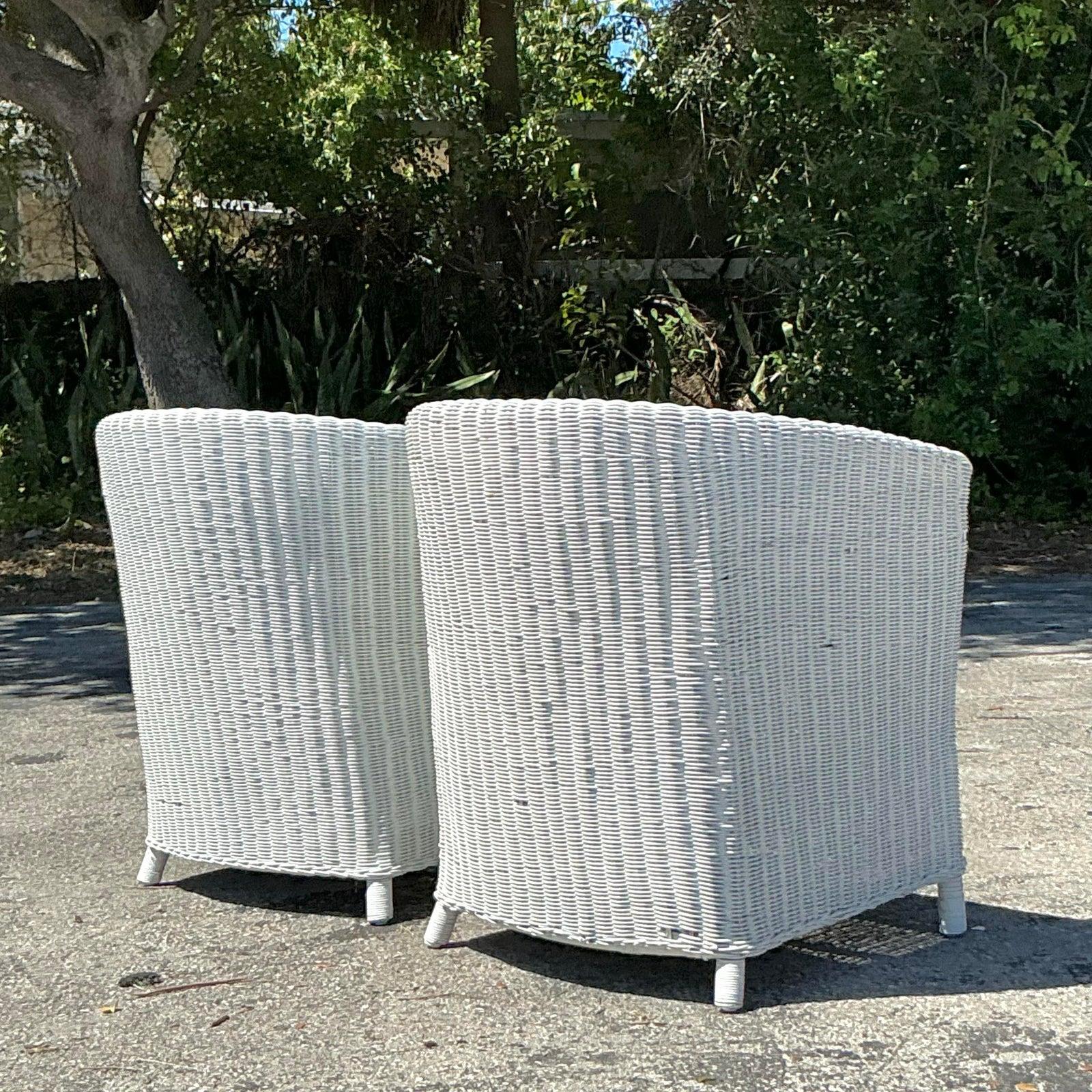 Wicker Vintage Coastal Woven Rattan Tub Chairs - A Pair For Sale