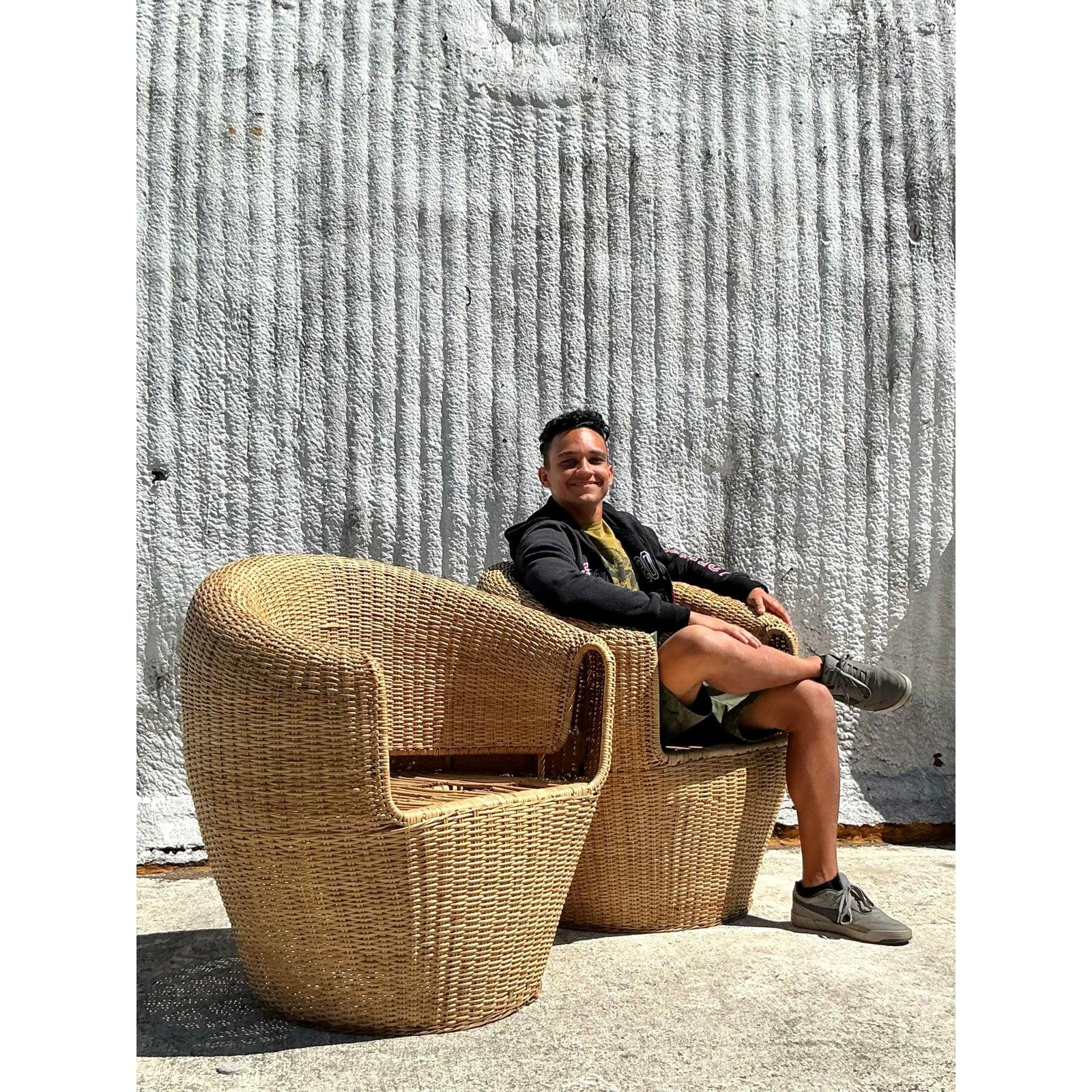 Vintage Coastal Woven Rattan Tub Chairs - A Pair 2