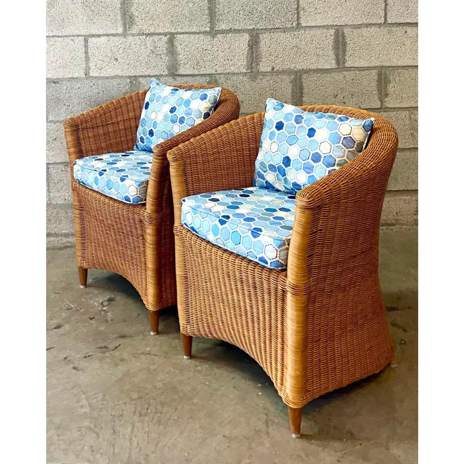 Vintage Coastal Woven Rattan Tub Chairs, a Pair 4