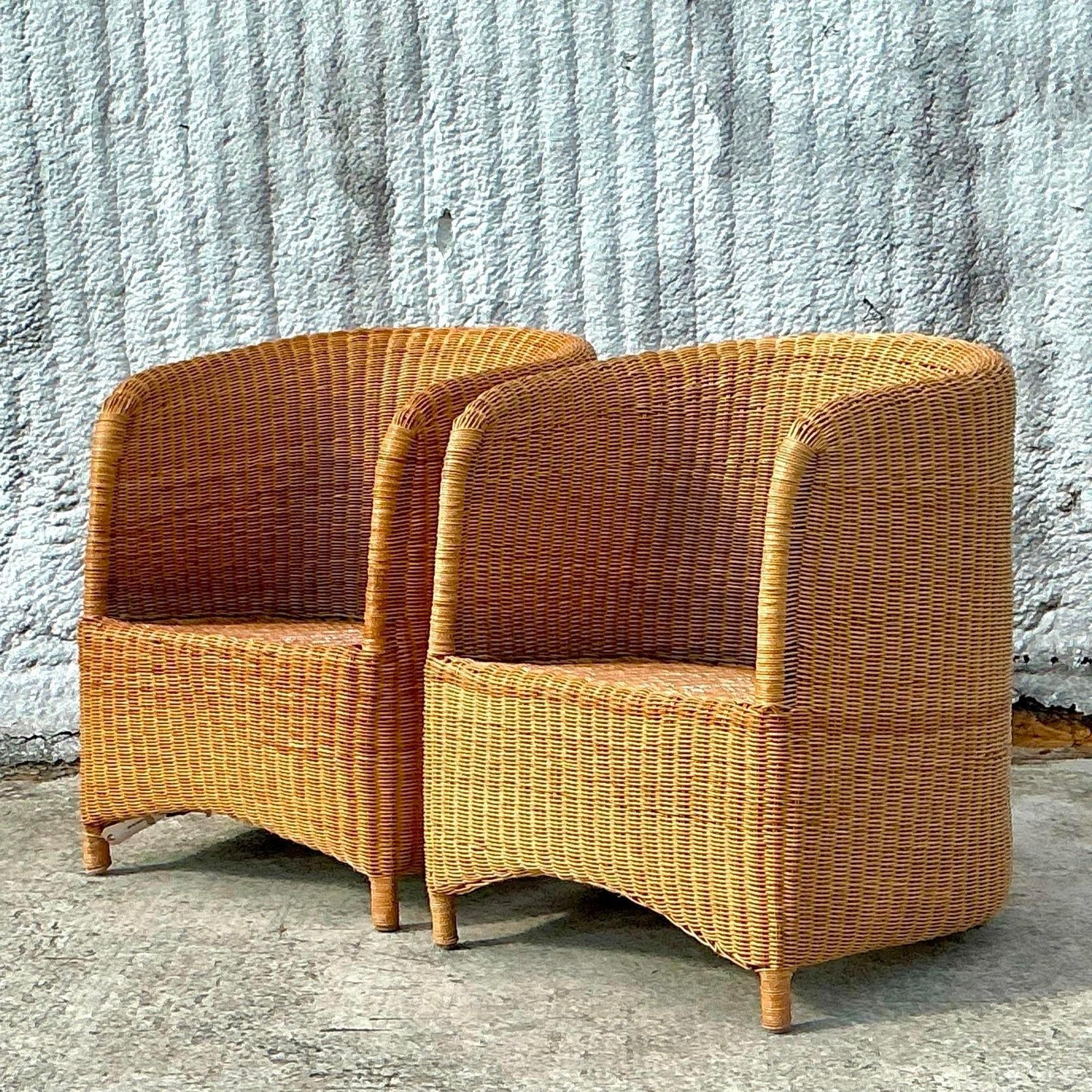 Vintage Coastal Woven Rattan Tub Chairs - a Pair 4