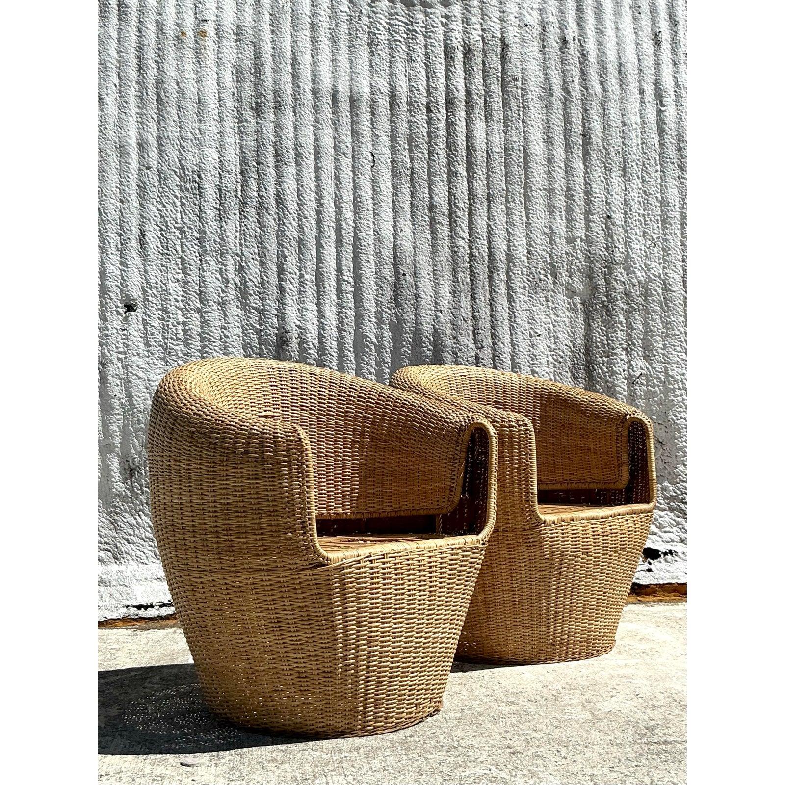 Vintage Coastal Woven Rattan Tub Chairs - A Pair 3
