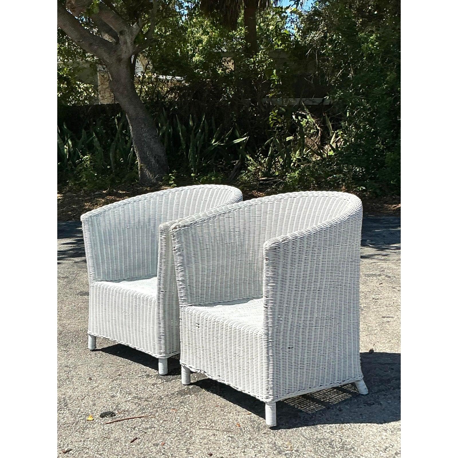 Vintage Coastal Woven Rattan Tub Chairs - A Pair For Sale 3