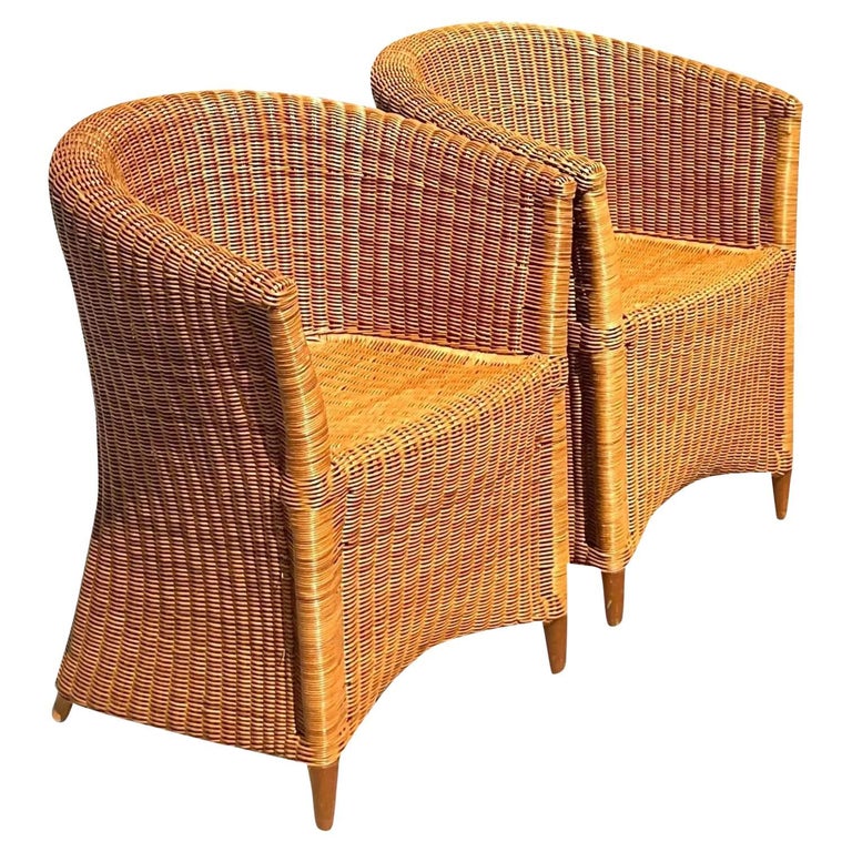 Vintage Coastal Woven Rattan Tub Chairs, a Pair at 1stDibs