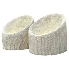 Vintage Coastal Woven Rattan Tub Chairs - a Pair