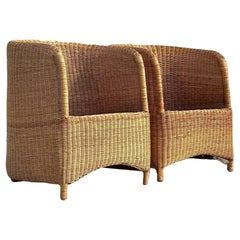 Vintage Coastal Woven Rattan Tub Chairs - a Pair