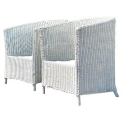Vintage Coastal Woven Rattan Tub Chairs - A Pair
