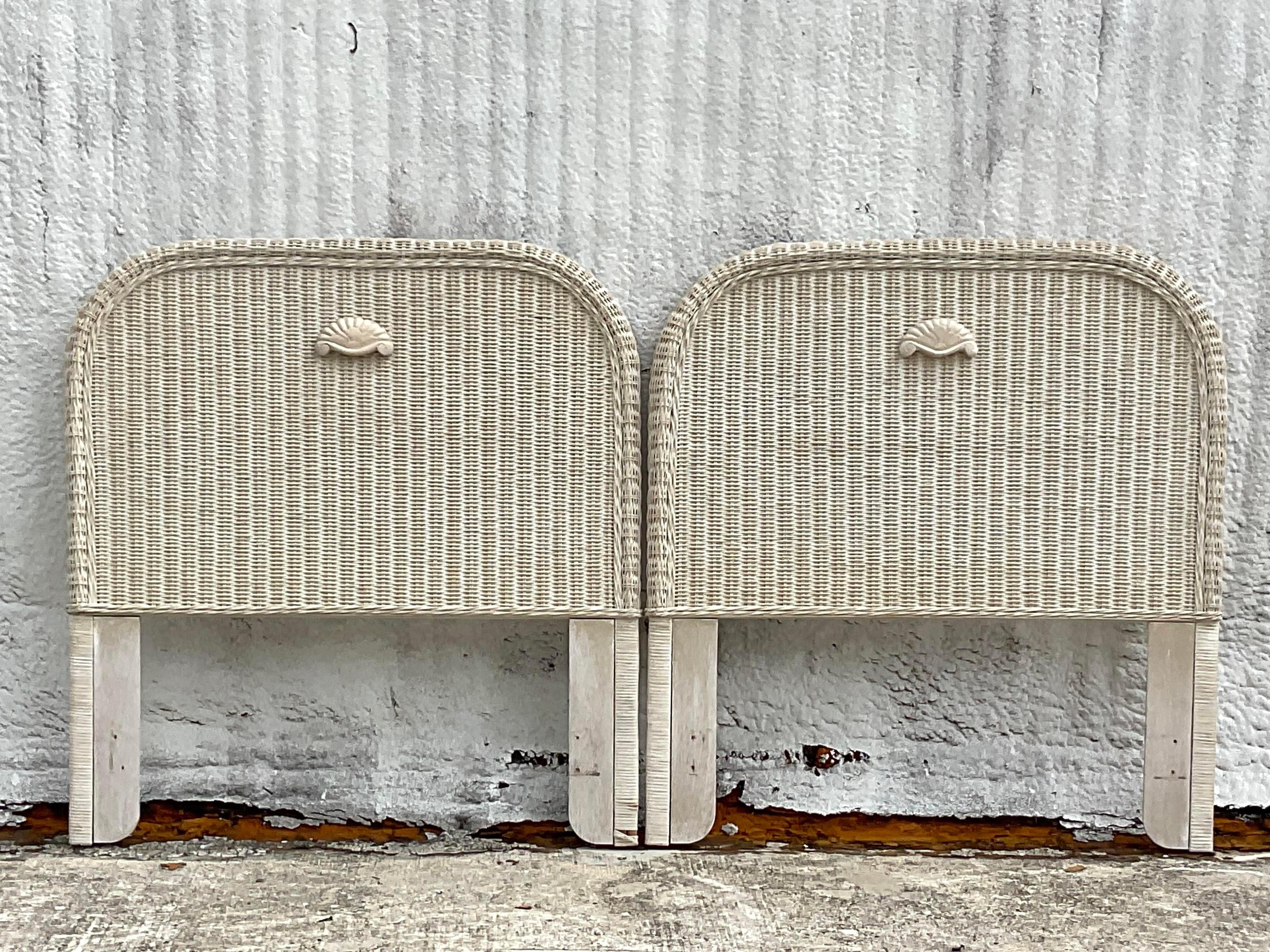 Philippine Vintage Coastal Woven Rattan Twin Headboards - a Pair For Sale