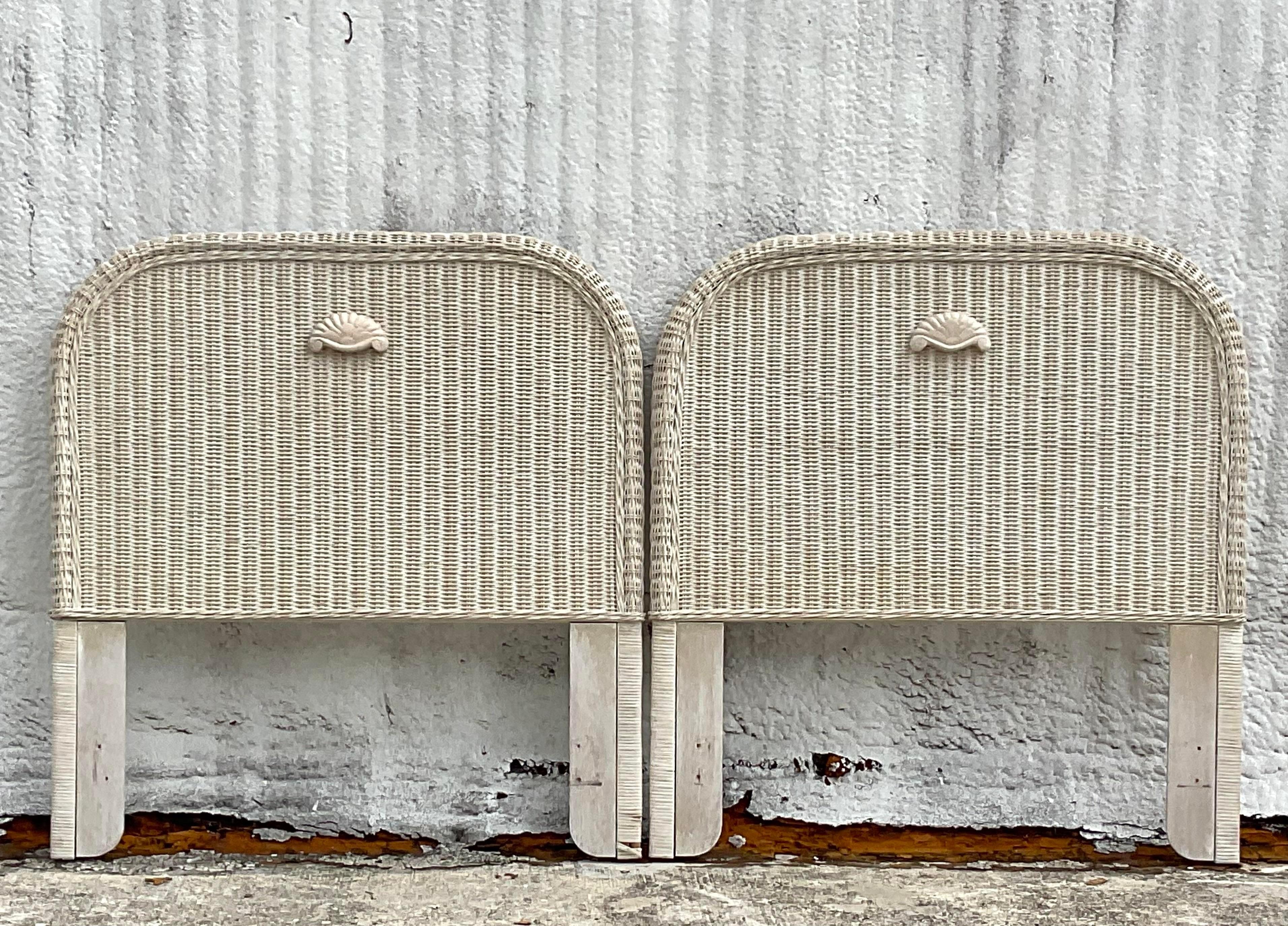 20th Century Vintage Coastal Woven Rattan Twin Headboards - a Pair For Sale