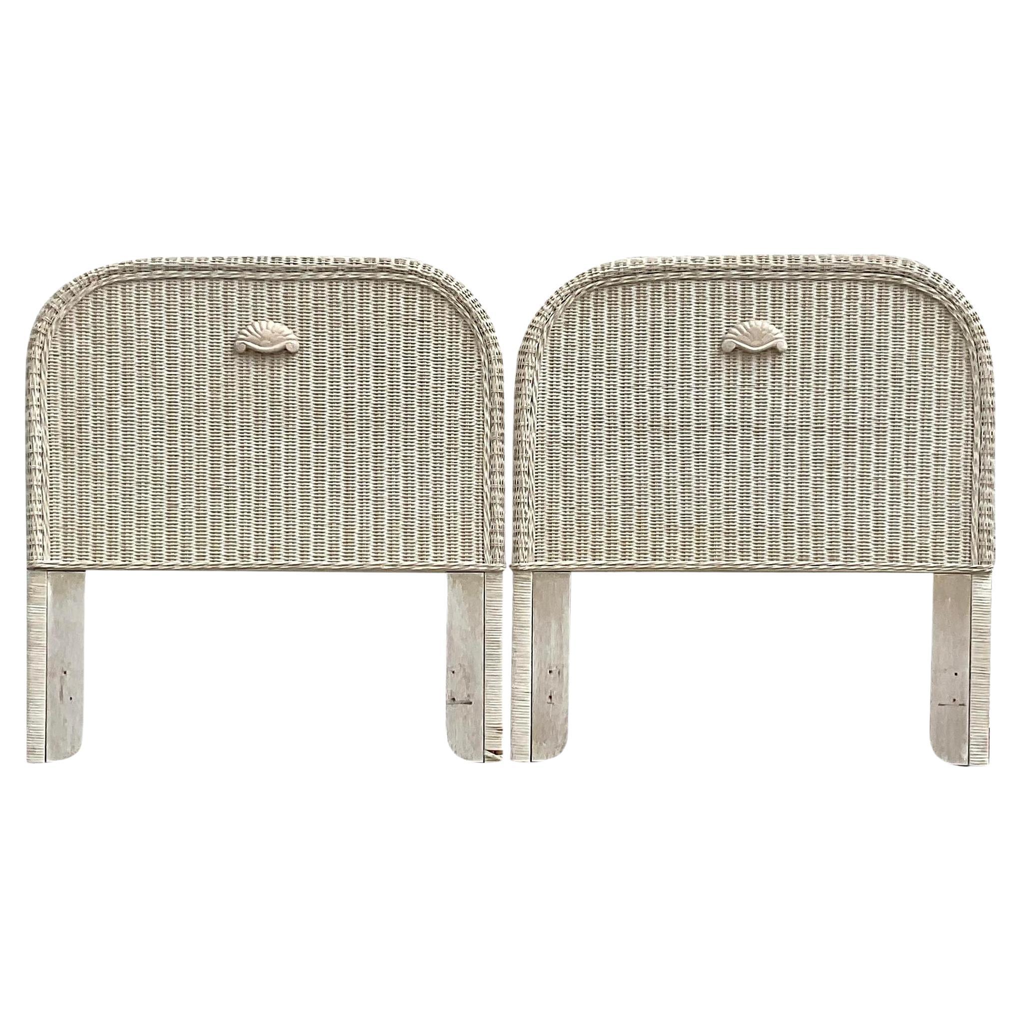 Vintage Coastal Woven Rattan Twin Headboards - a Pair For Sale