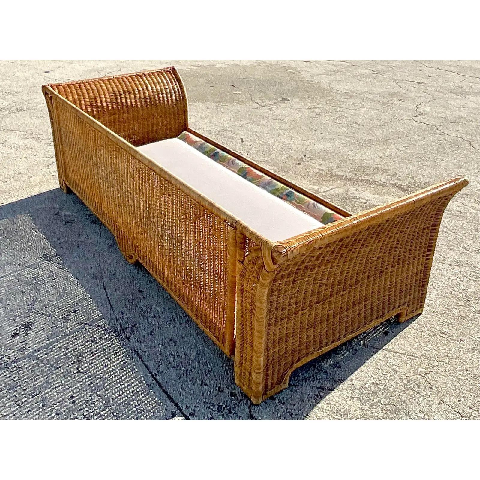 Vintage Coastal Woven Rattan Wing Sofa and Lounge Chairs 7