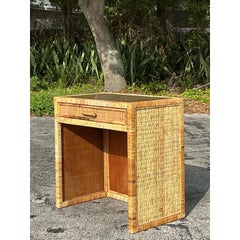 Vintage Coastal Woven Rattan Writing Desk