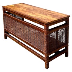 Vintage Coastal Woven Rattan Writing Desk