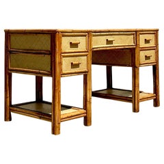 Bureau vintage en rotin tressé
