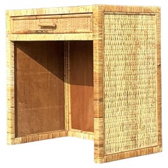 Vintage Coastal Woven Rattan Writing Desk