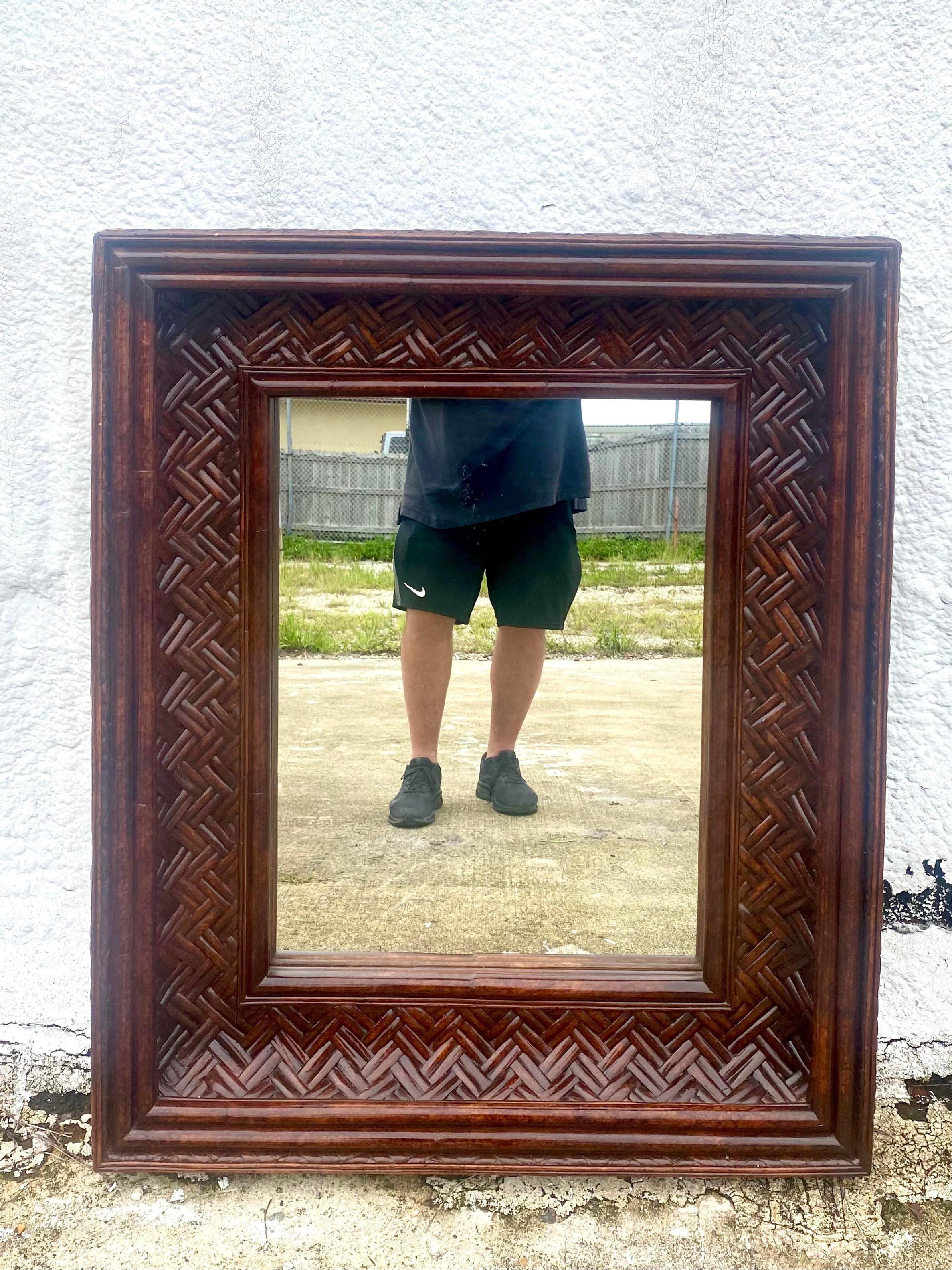 Miroir Vintage Coastal Woven Split Reed en vente 1