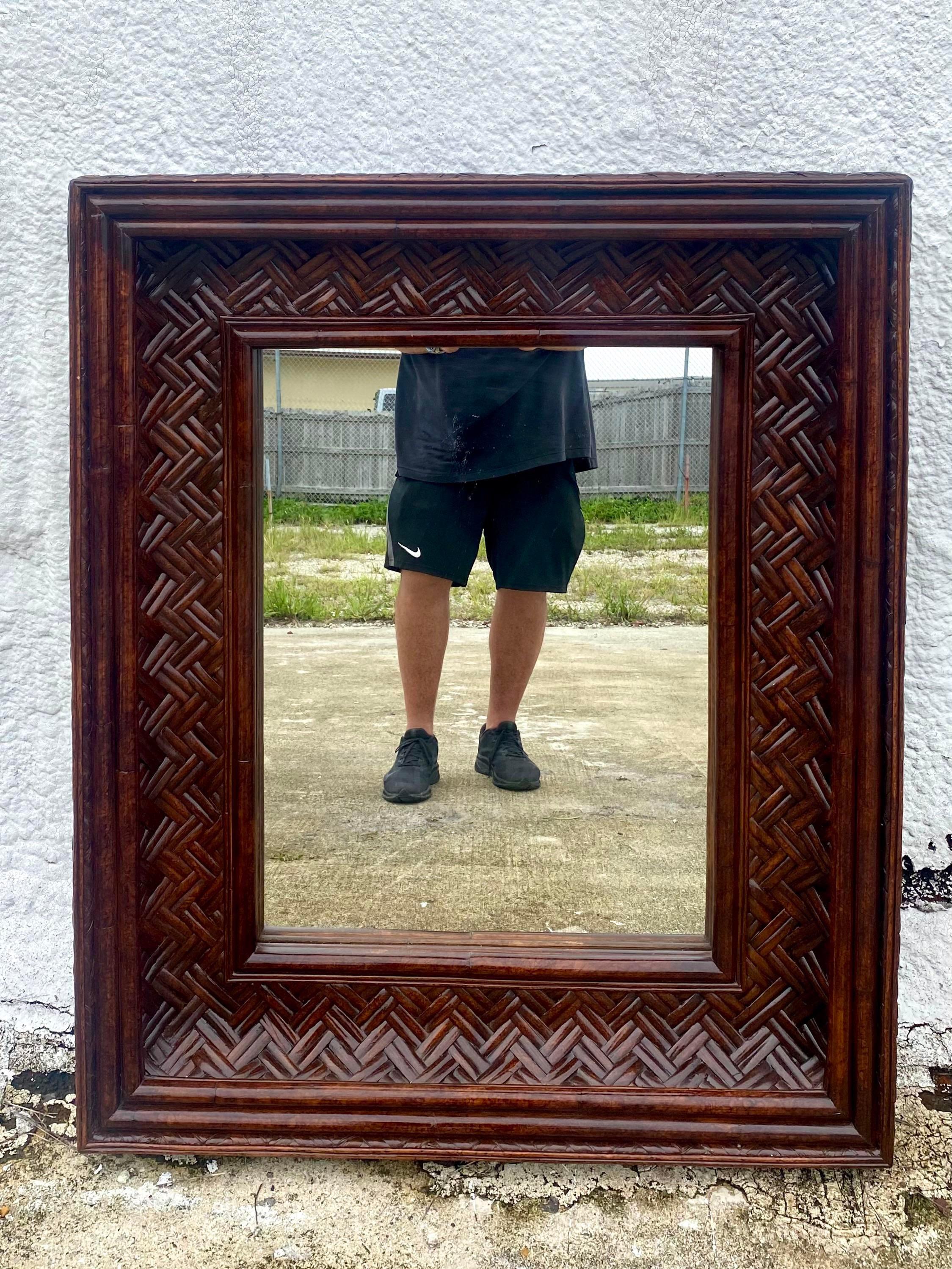 Miroir Vintage Coastal Woven Split Reed en vente 2